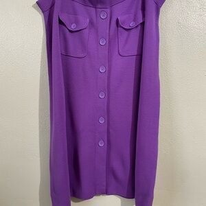 J.Crew Purple Merino Wool Knit Midi Skirt Size 3X Faux Button Asymmetrical Wooly